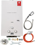 Tragbarer 10L Gas-Durchlauferhitzer 20KW, Propan-Campingdusche mit Gasdruckregler, CE-Zertifikat, Weiß
